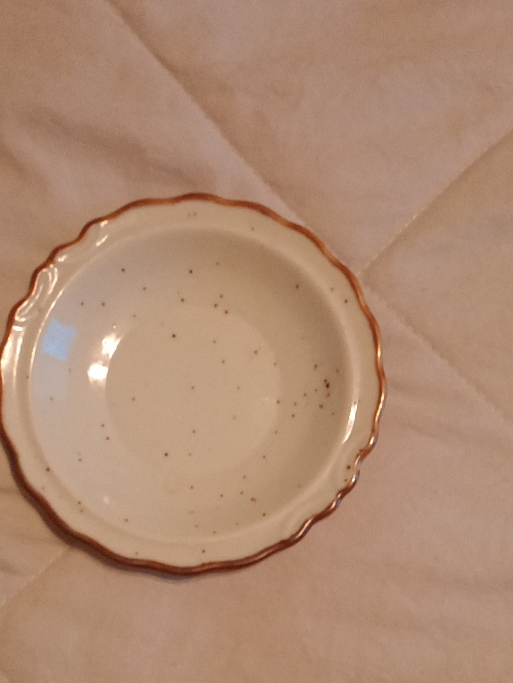 White Speckled Ceramic Trinket Dish with Gold Rim